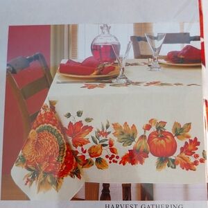 Bardwil Seasons Turkey Pumpkin Thanksgiving Table Cloth Rectangle 60"x 120" Vtg